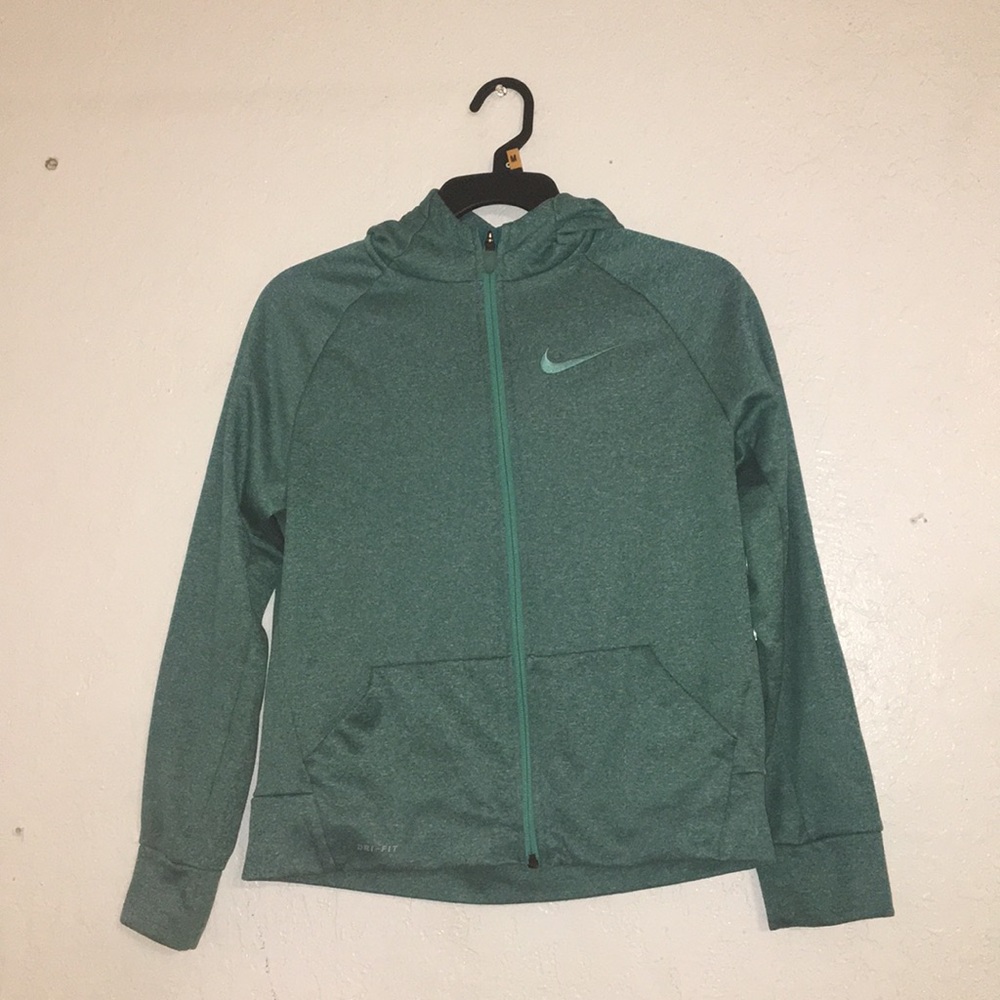Kids teal nike dri fit zipper sweater.
